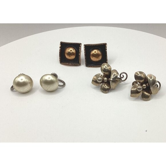 1950-60s Sterling Earrings Vintage 7 Pr Lot-Copper Porcelain Lucite Estate Find - Picture 5 of 9